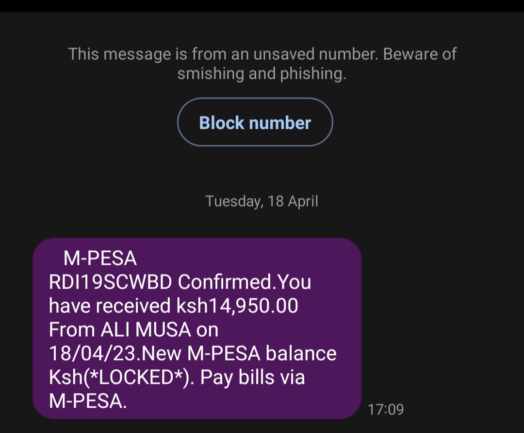 mpesa message scam