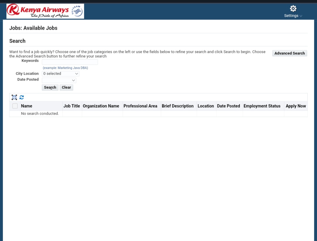 search tab on kenya airways